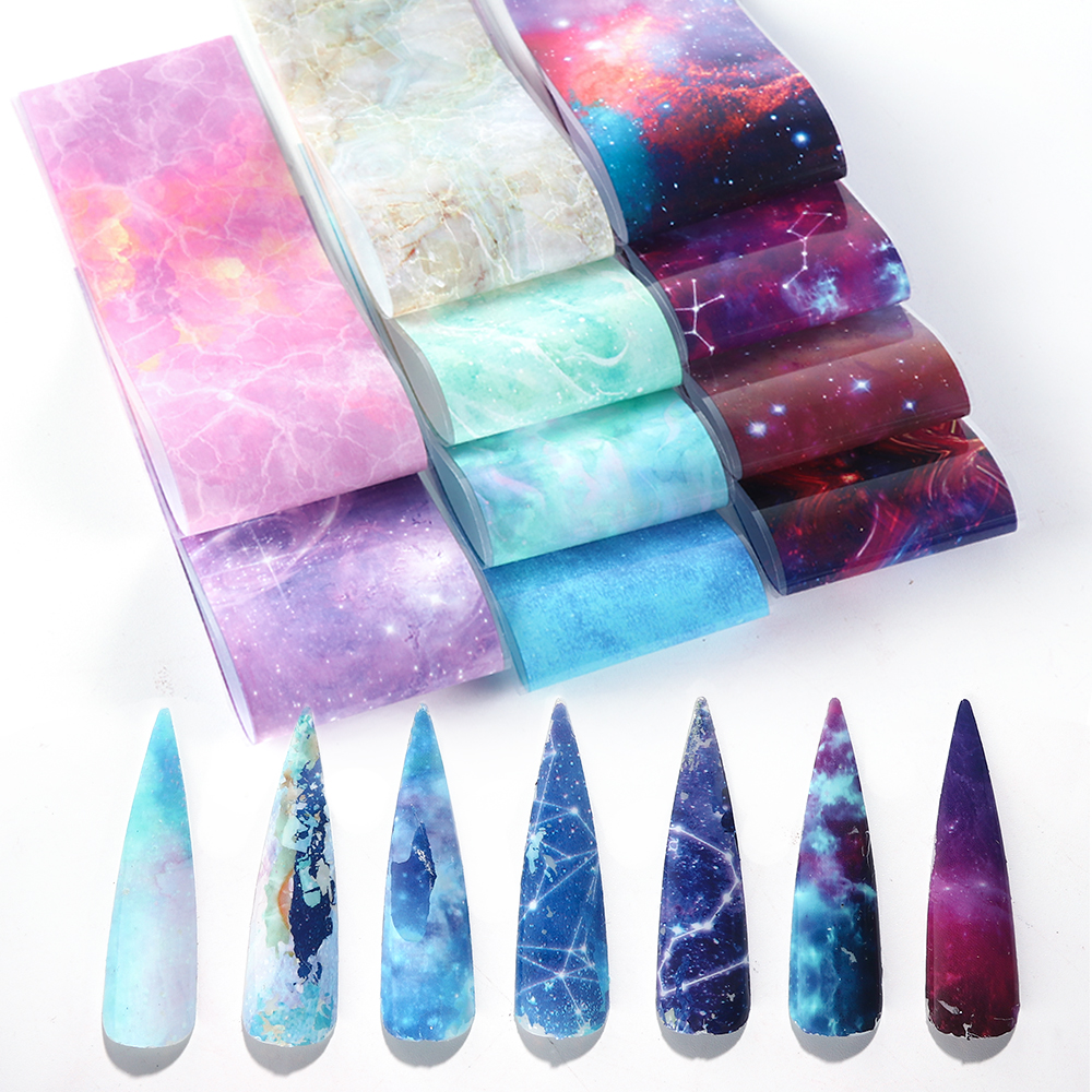 

10pcs Holographic Nail Foils for Manicure Marble Shining Stone Designs Transfer Stickers Starry Sky Adhesive Wraps Decals, 10pcs/set