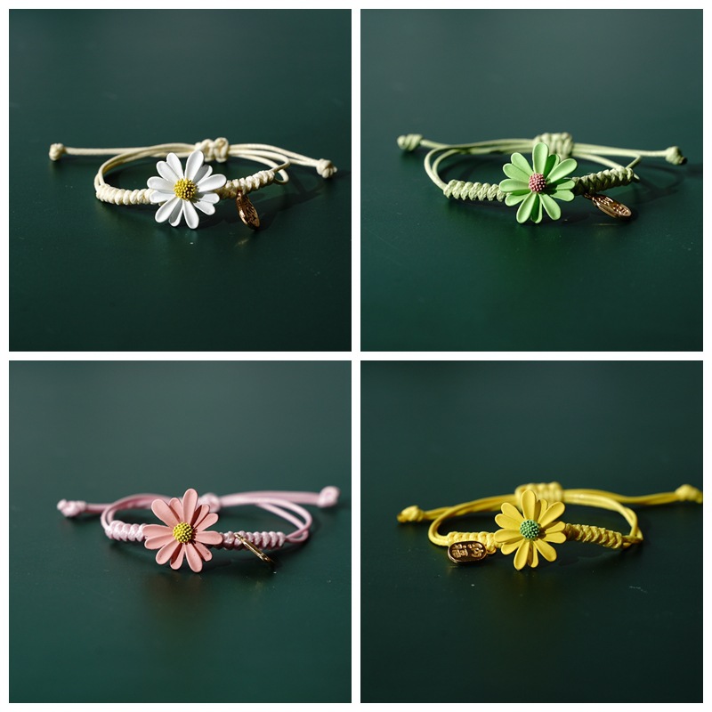 

Trendy Women Bracelet Five-Color Ceramic Small Daisy Bracelet Hand-woven Adjustable Flowers Bracelets For Women Charm Jewelry