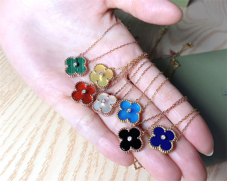 

Four leaf grass Necklace female tide net Red Gold Pendant 925 Sterling Silver Agate clavicle chain birthday gift