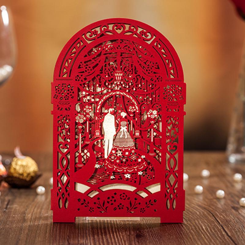 

100pcs Wishmade Laser Cut Blank Wedding Invitations with Bride & Groom and Hollow Floral for Engagement Bridal Shower Customized