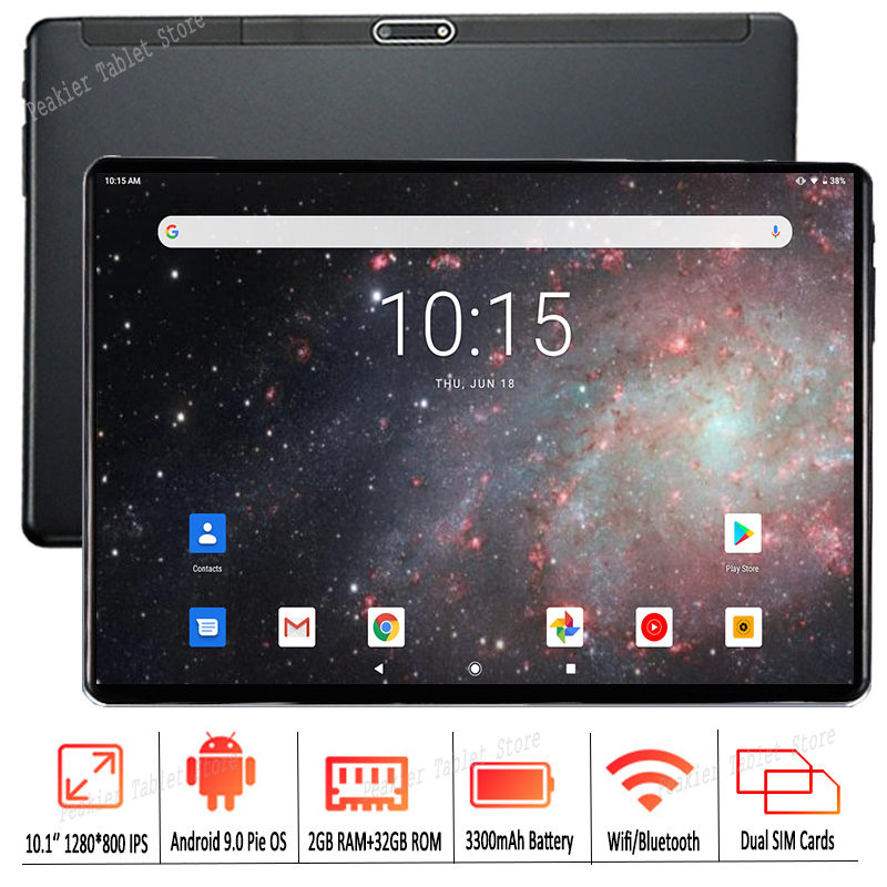 

Global Version 2GB+32GB Tablet 10 inch 1280x800 2.5D Glass MT6580 Quad Core Android 9.0 Tablets PC 3G Phone Call New google, Black