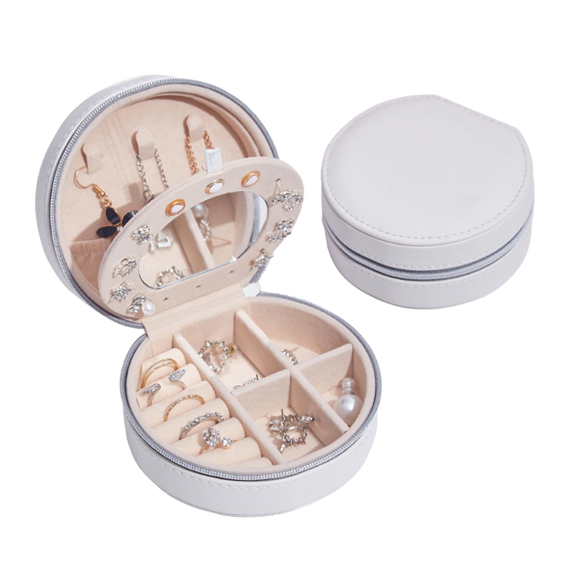 

Protable Travel Leather Mini Round Bracelet Box Earrings Necklace Organizer Case A2UA