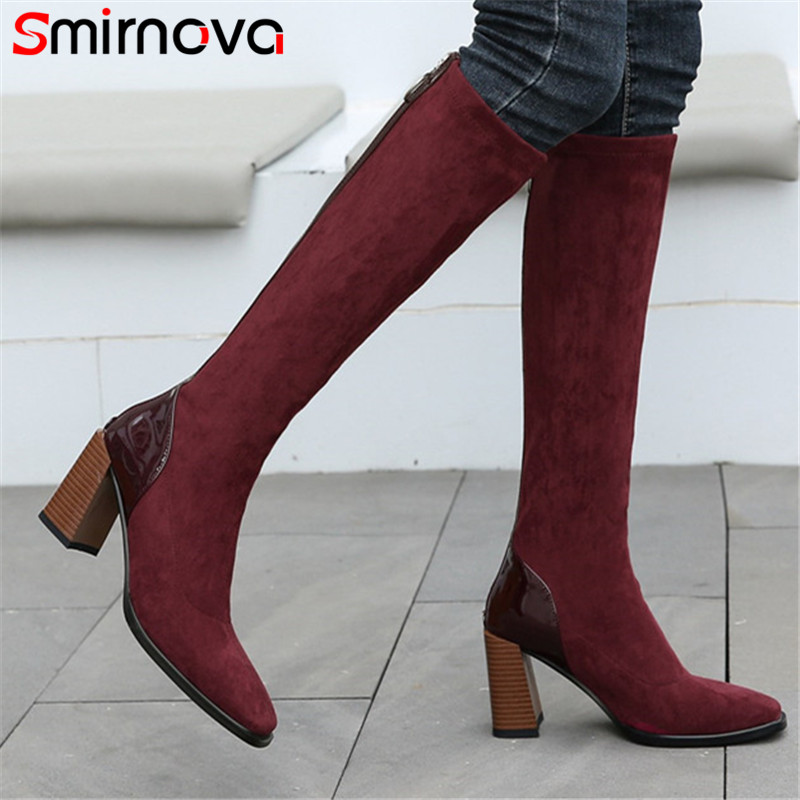 

Smirnova 2020 big size 43 knee high boots women high heel casual shoes square toe simple fashion autumn winter boots ladies, Beige