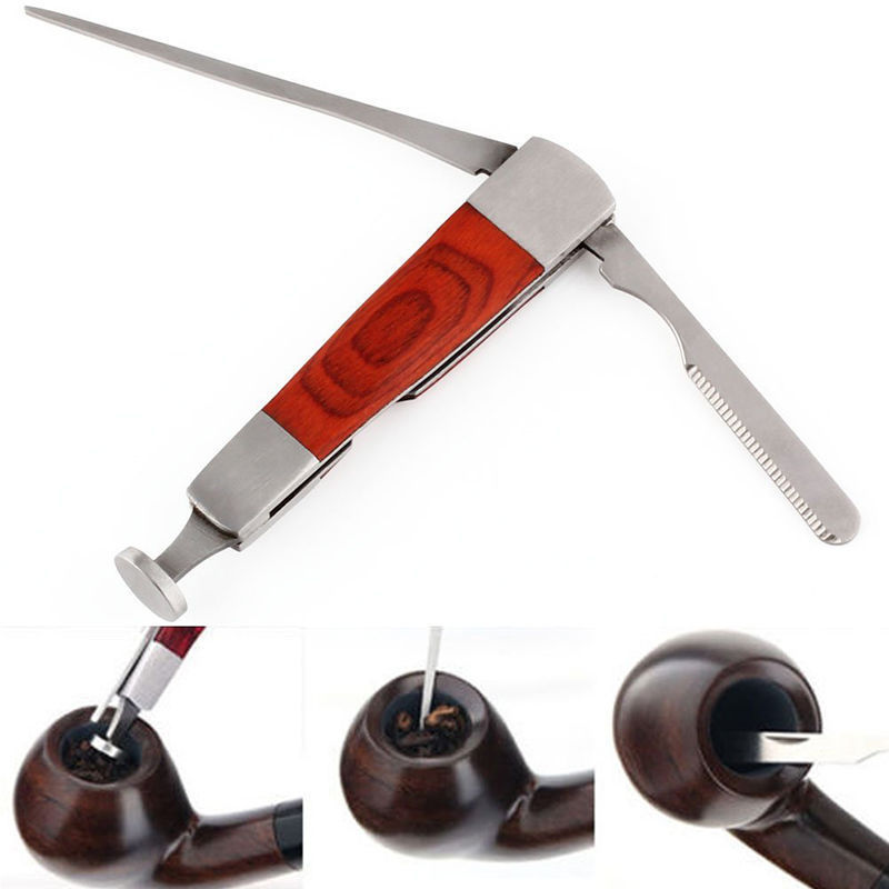 

3 In 1 Smoking Wood Stainless Steel Tobacco Pipe Cleaning Hand Tools Brush Reamers