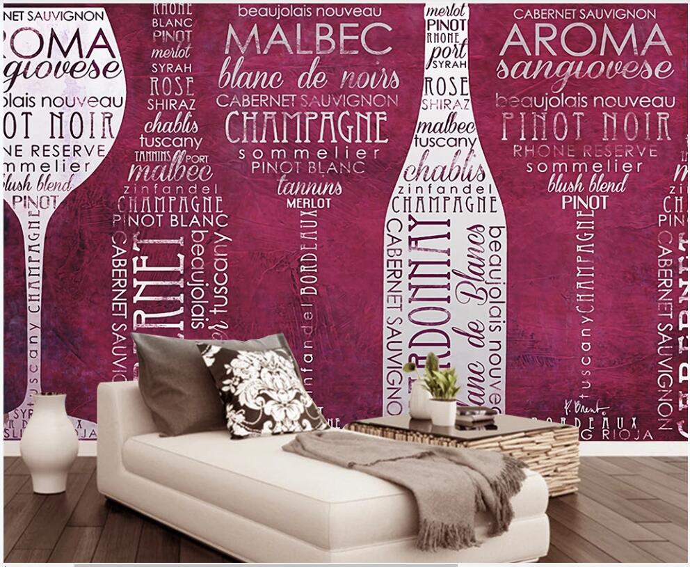 

3d wallpaper custom photo mural English alphabet wine bottle wine glass background home decor 3d wall murals wallpaper for living room, Non-woven wallpaper