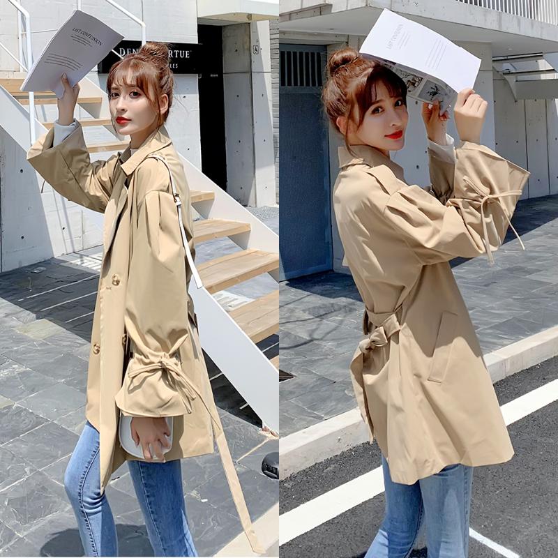 

2020 New Fashion Double Breasted Mid-long Trench Coat Women Khaki Black Slim Belt Cloak Mujer Windbreaker Female Lady Outerwear