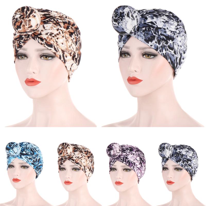 

Muslim Women Printed Knot Bonnet Chemo Cap Turban Hats Beanie Skullies Head Wrap Islamic Arab India Hat Headwear Hair Loss Cap, Blue