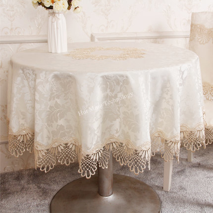 

Luxury embroidery beautiful lace tablecloth Table cover Light Khaki lace Hollow out round table cloth flag towels HM142Y
