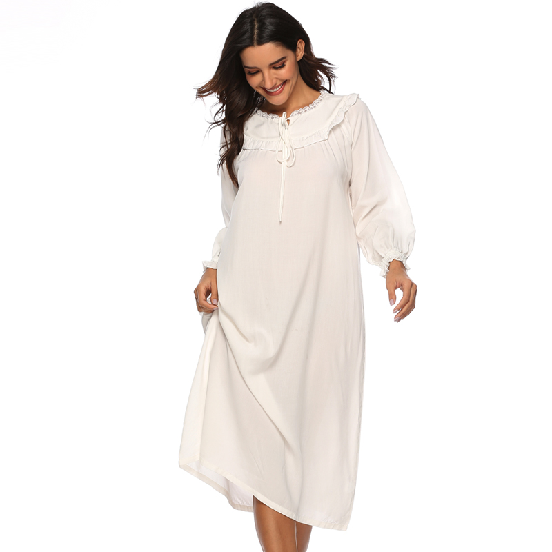Long sleeve Princess nightdress palace cotton pajamas goddess large Thin loose home clothes Soft, comfortable and lovely Eurocode-image-577265381