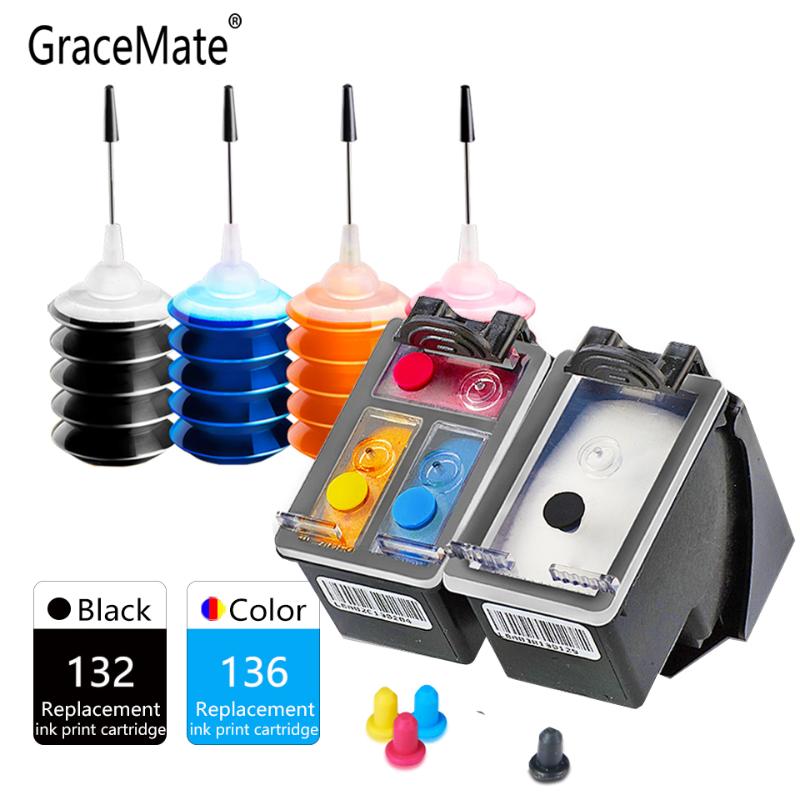 

GraceMate Ink Cartridge 132 136 Compatible for Officejet 6213 Photosmart 2573 C3183 D5163 1513s Deskjet 5443 D4163 Printer