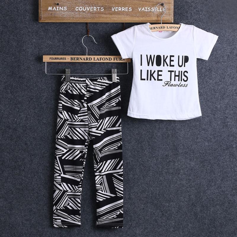 

Kids Baby Girls Boys Clothes Cotton Letter Print T-shirt Tops+Long Zebra Pants 2pcs Outfits Set, As pic