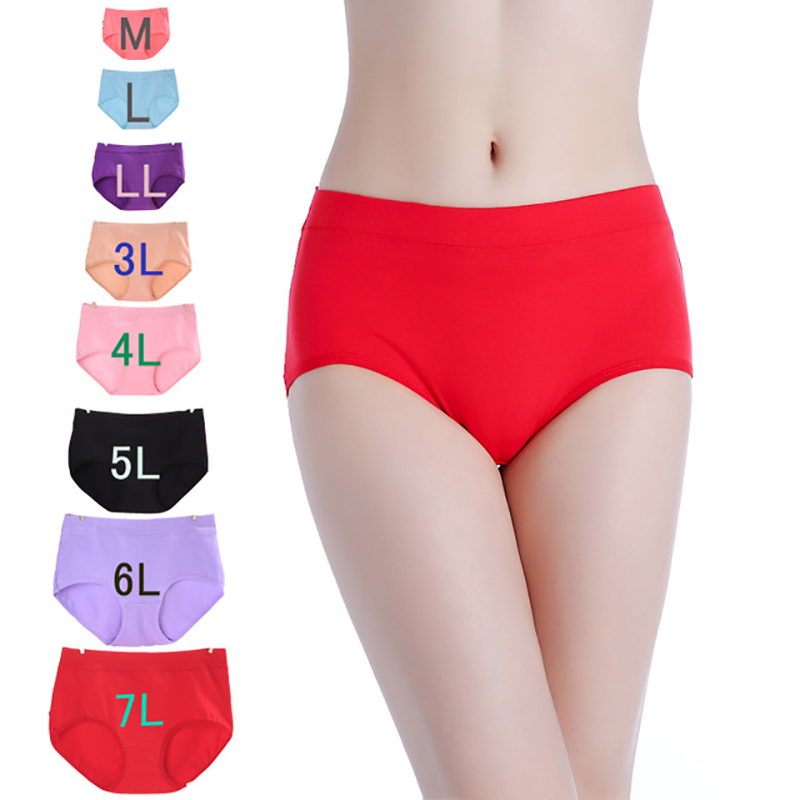 

Plus Size Women's Panties Sexy Mid Waist Seamless Panties For Women's Cotton Briefs Lingerie 8 Colors Solid Lingerie, Red