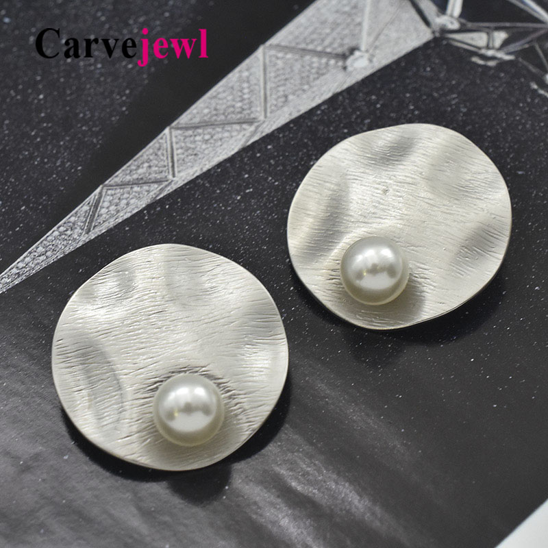 

Stud Carvejewl Big Earrings Simple Round Simulated Pearl For Women Jewelry Girl Gift Romantic Fashion European Earring