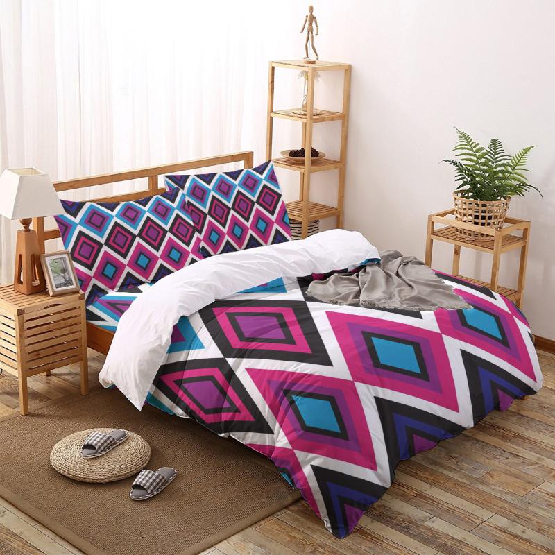 

Diamond Retro Style Printed Duvet Cover Set 4 Piece Bedding Set Home Textile Customizable, As pic