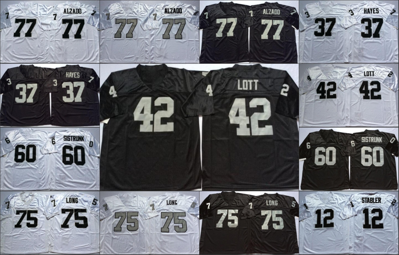 NCAA vintage jersey 77 Lyle Alzado 37 Lester Hayes Jerseys 42 Ronnie Lott 60 Otis Sistrunk Howie Long Black White Retro Stitched