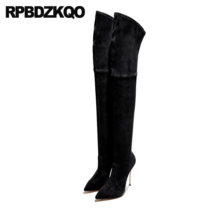 

shoes over the knee 10 sexy extreme high heel quality stiletto fetish thigh boots for plus size women dance big pointed toe, Apricot 10cm