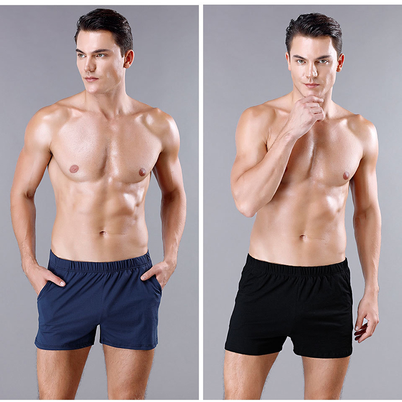 

Mens Casual Boxers Pajamas Shorts Sleepwear Underpants Solid Colors Loose Comfortable Homewear Panties Cueca Trunks, Black