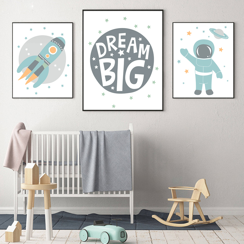 

Astronaut Poster Space Rocket Baby Nursery Wall Art Canvas Poster Scandinavian Print Painting Kids Room Decorative Picture