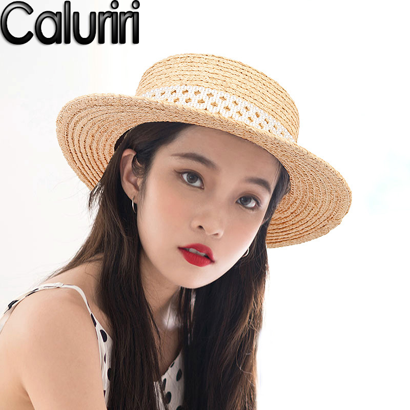 

Caluriri Wholesale New Raffia Straw Pearl Summer Sun Visor Hats For Women Lady Foldable Fashion Handmade Cap Panama Beach Hat, Khaki