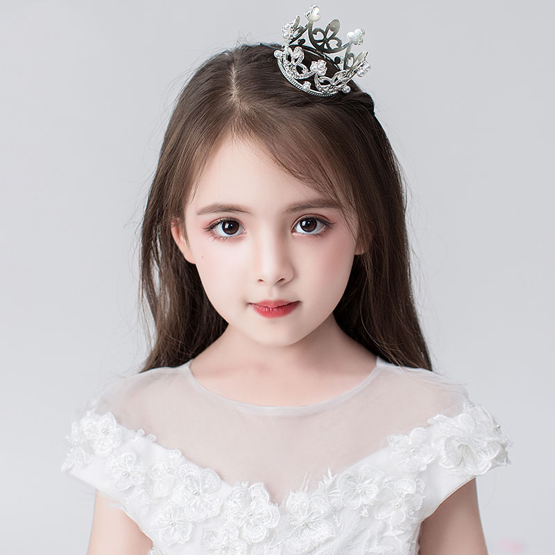 

Korean children's crown hair hoop Princess crystal girl hair ornament baby Korean crown little girl ornament, Silver