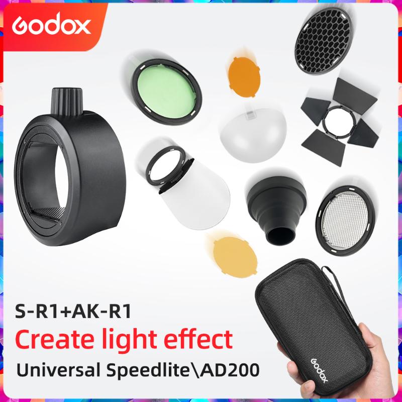 

Godox AK-R1 + S-R1 Barn Door, Snoot, Color Filter, Reflector, Honeycomb, Diffuser Ball Kits for Godox AD200 H200R V1 Flash Head