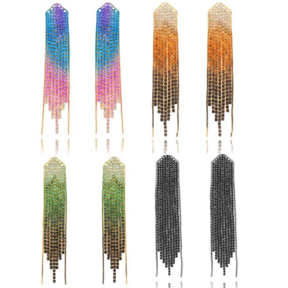 

Gorgeous Luxury Long Tassel Dangle Earrings For Women Multicolor Ear Drops Copper Material CZ Stone Micro Pave Jewelry Earrings