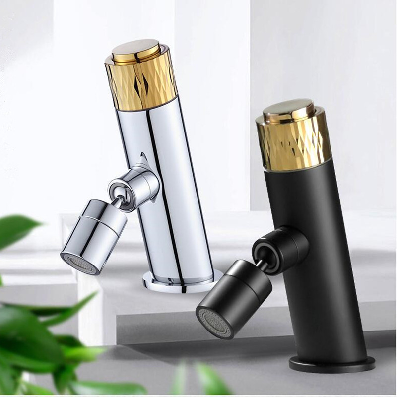 

Basin Faucet Push-botton handle hot and cold Bathroom Sink Faucet rotation spout brass black gold