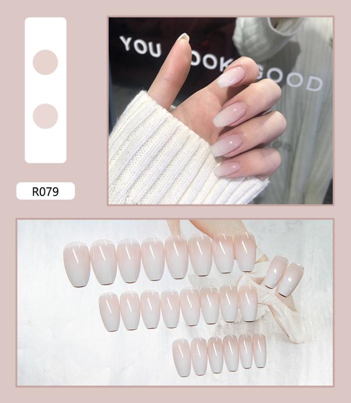 

Nude French Nails 24Pcs False Nails Full Cover Medium Ballerina Coffin Natural Acrylic Fake Charms, R105