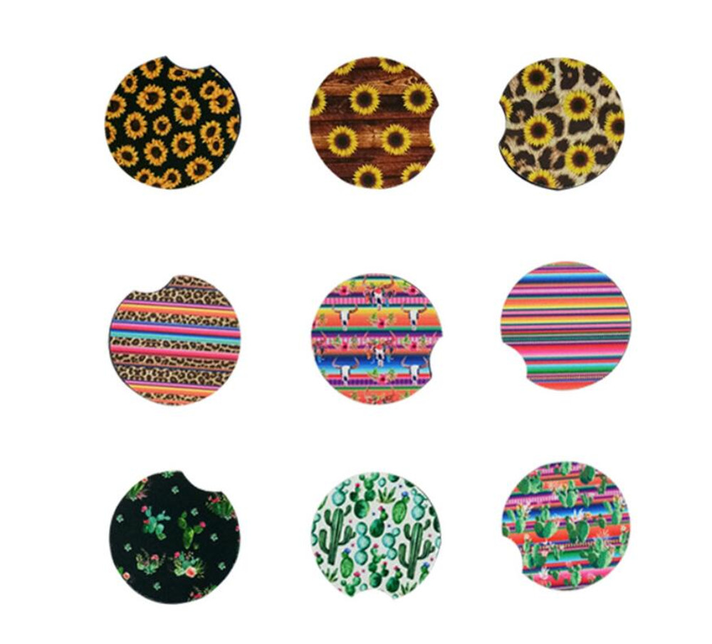

New Dining Neoprene Car Cup Mat Mug Coaster Flower Rainbow colors Teacup Pad for Home Decor Accessories