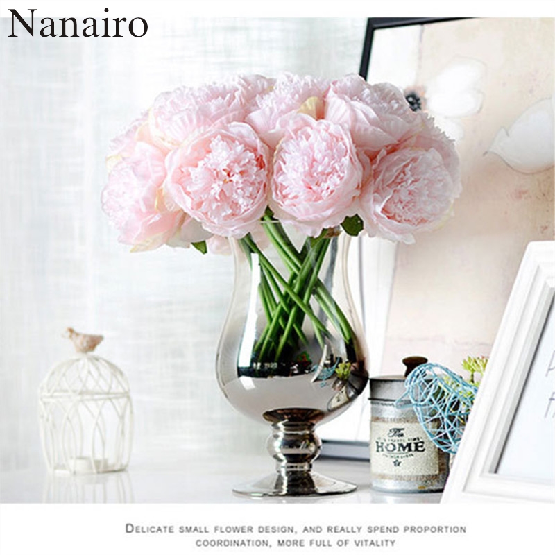 

5pcs/lot Large Peony Artificial Flowers Bouquet For wedding Bride Home Car Decoration European Fake Silk Rose Party Flower, Pink