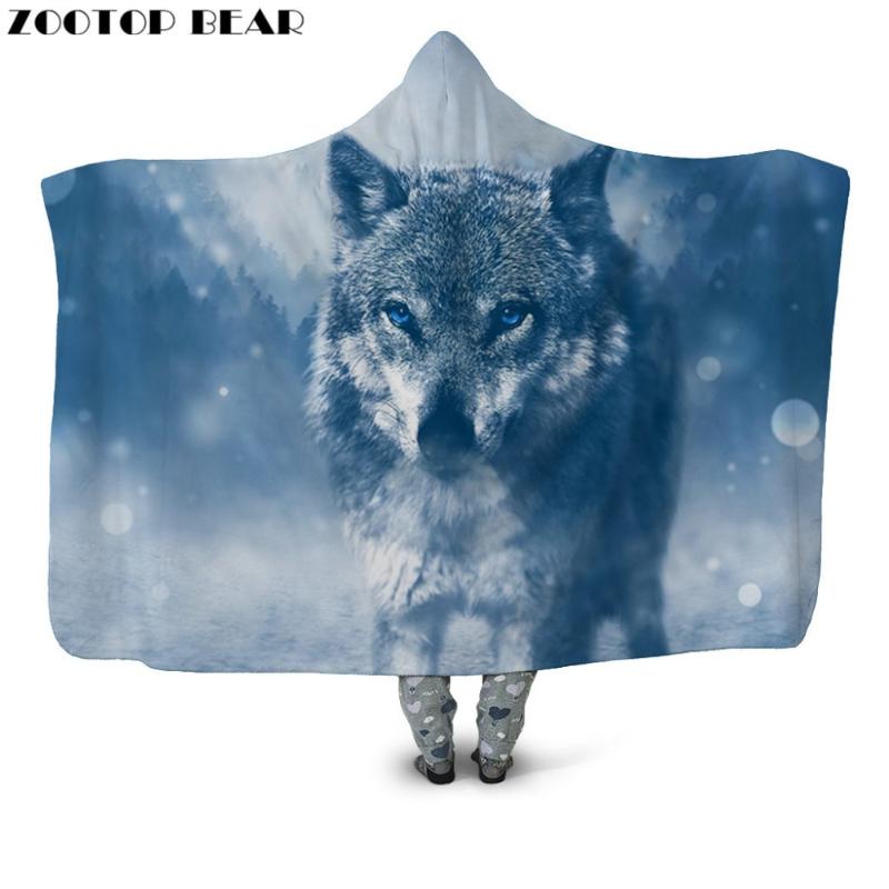 

Soft Hooded Blanket 3D print Wolf Animal Outdoor Beds Quilts Fashion Wearable Fleece Throw Blankets Brand Cloak Adult Bedding