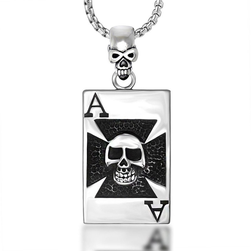 

Hemiston Fashion Personality Playing Card Spade a Necklace Titanium Steel Pendant Domineering Skull Necklace