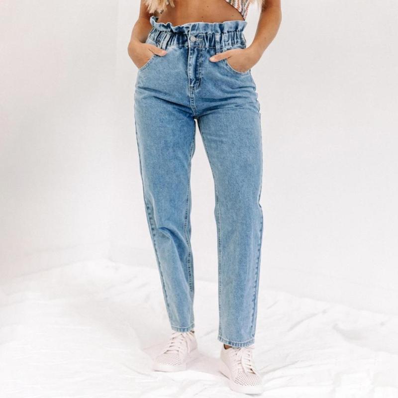 

Women Casual High Waist Denim Trousers Ladies Jeans Pants Vinatge Stretch Jeans Korean 2020 Summer Streetwear Straight Pant D30, Light blue