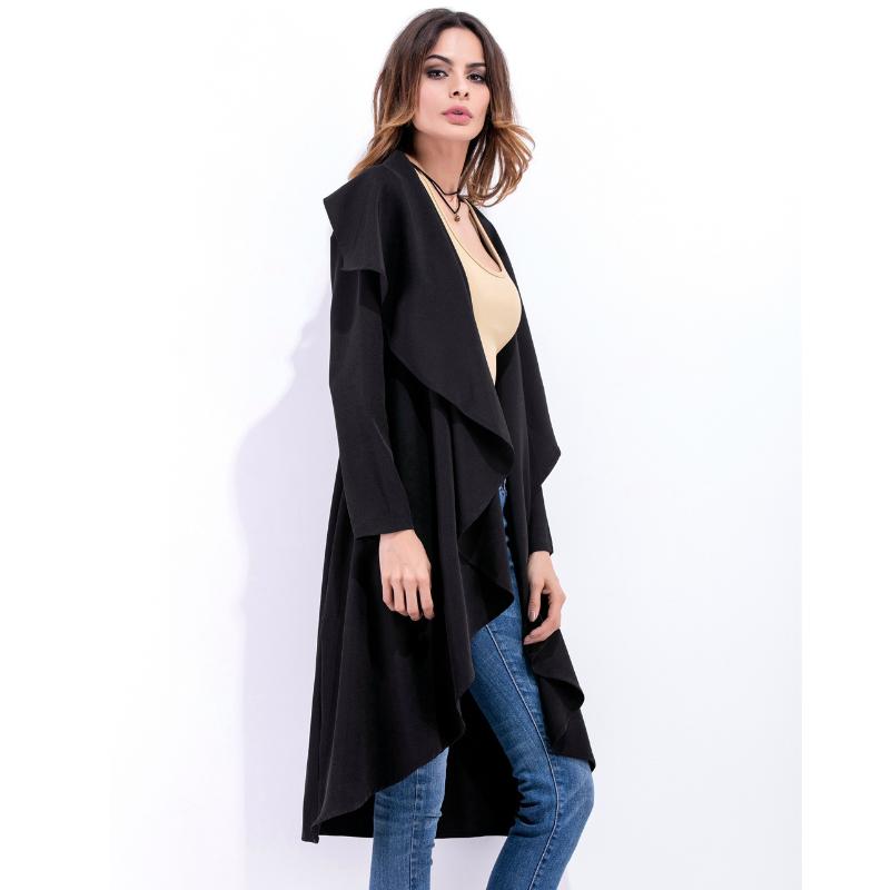 

European And American Women's Fold-down Collar Irregular Women's Windbreaker Female Coat Thin Jacket, Black