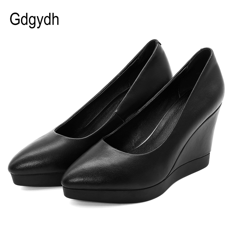 

Gdgydh Pointed Toe Soft Womens Shoes Wedge Heels Genuine Leather Women Pumps Spring Summer Office Shoes Female High Quality New