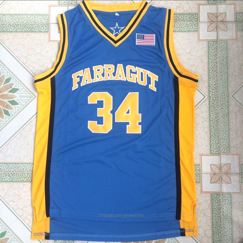 

Mens High School 34 Kevin Garnett Jersey Team Farragut Basketball Jerseys Uniform Breathable Stitched Shirts -XXL, Blue