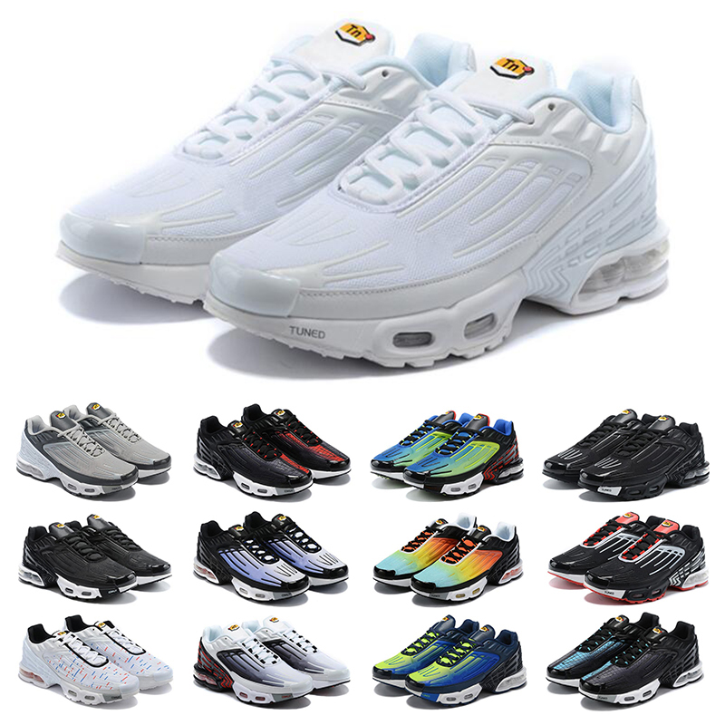 

2020 Tn Plus 3 Running Shoes Men chaussures III Triple White Black Iridescent Green OG USA Neon Mens Womens Trainers Sneakers Sports 36-45, Grey 39-45