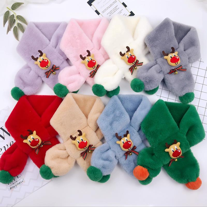 

Children knitted scarf Pure color big white label baby Christmas scarf autumn and winter simple trendy baby warm wool