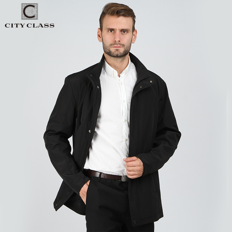 

City Class New Fashion Brand Trench Coat Long Jacket Cotton-padded Warm Spring Autumn Good Quailty Overcoat Stand Collar 17041, Black