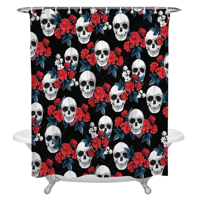 

Halloween Skulls And Flowers Waterproof Shower Curtain Home Hotel Bathroom Decor Accessories Polyester Fabric Shower Curtains