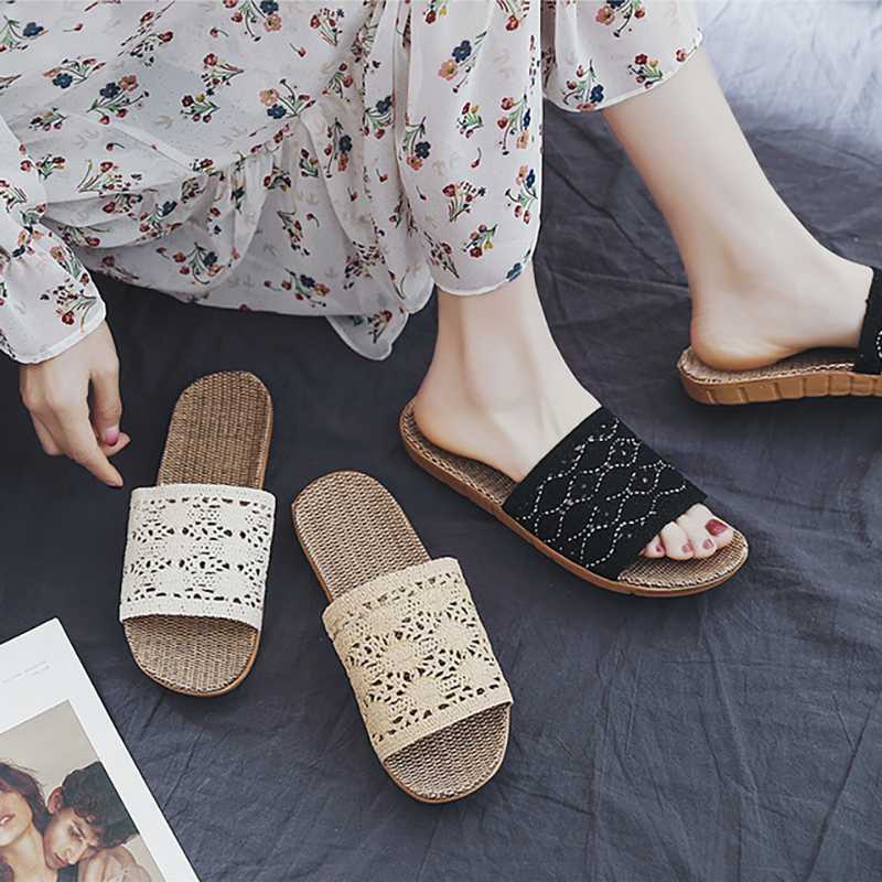 

Women's Summer Flax Slippers for Women Casual Linen Slides Non-slip EVA Home Indoor Female Slippers Beach sandals Flip Flops, Beige