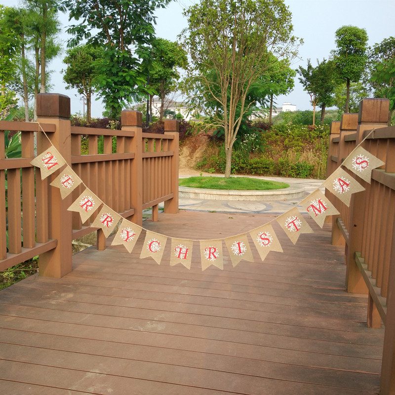 

10pcs/pack Linen Flag MERRY CHRISTMAS Letter Banner CHRISTMAS Day Home Decoration flag