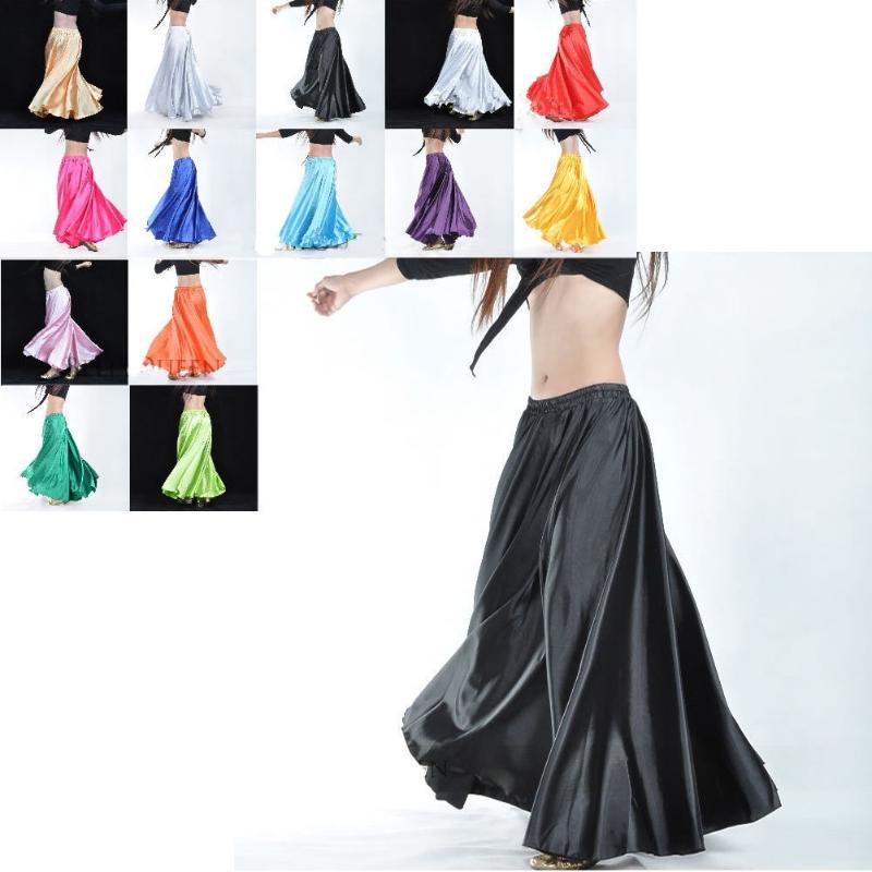 

FEECOLORProfessional Belly Dance Costume Satin Long Skirt full skirt Hot 360 Full Circle Satin Long Swing Tribal Plus size, Black