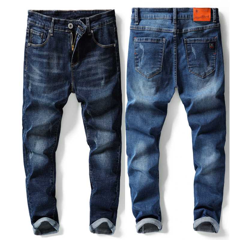 

Men's Jeans Classic Style Business Casual Elastic Force Denim Trousers Blue Slim Fit Male Pants Jean, Medium blue