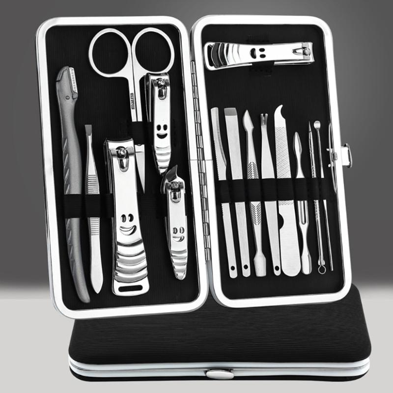 

15Pcs Nail Clippers Scissors Suit Set Kits Manicure Cutter Cuticle Pushers Trimmers Pedicure Nail Care Tool Stainless Steel #F