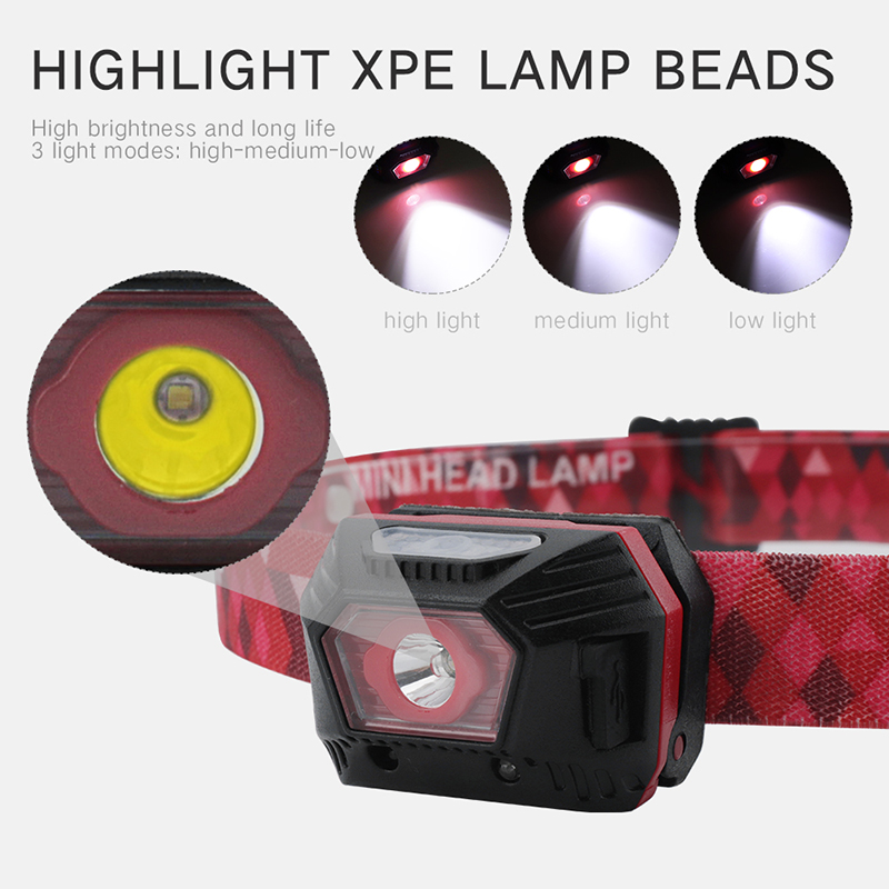 

LED Mini portable headlights Body Motion Sensor lighjt built-in batteries Headlamp for running fishing cycling camping