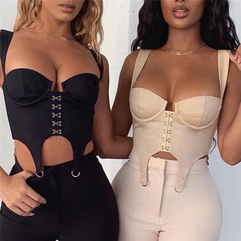 

Sexy Low Cut Black Crop Tops Women Camisole 2020 Spring New Hot Wild Home Wear High Street Leisure Tank Tops Tees Femme, White
