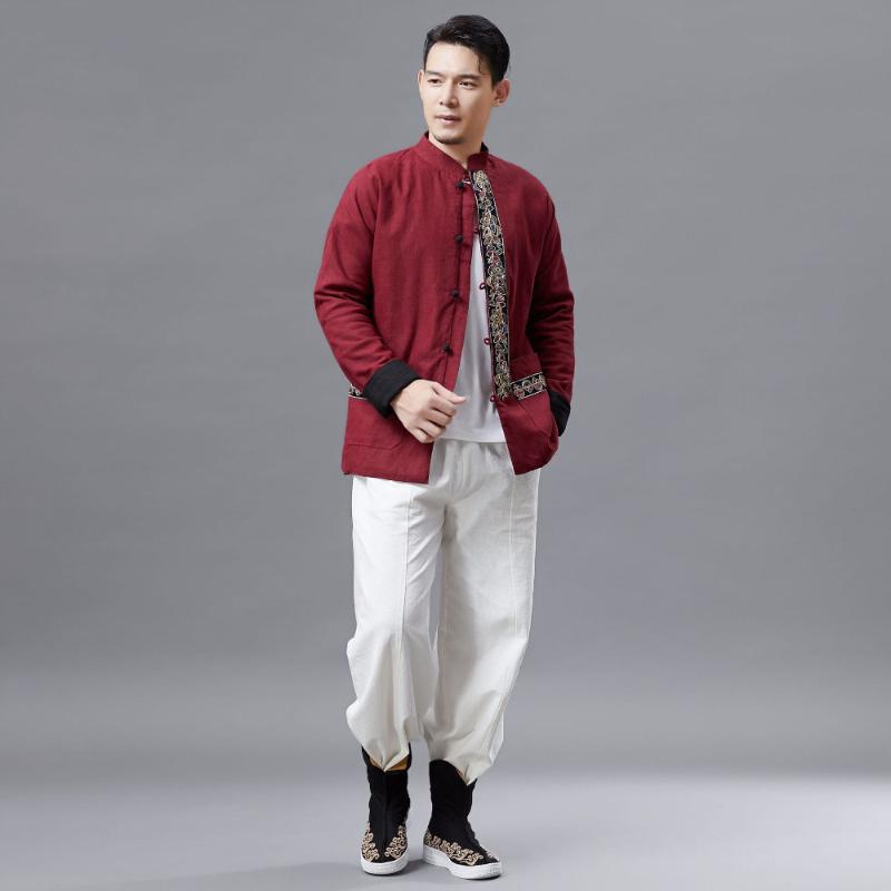 

New Lace Small Cloth Buckle Retro Chinese Style Embroidery Mens Clothing Coat Color Collision Male Leisure Jacket C045, Black