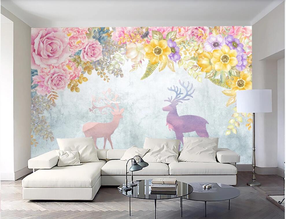 

WDBH 3d wallpaper custom photo European hand painted flower elk background living room home decor 3d wall murals wallpaper for walls 3 d, Non-woven