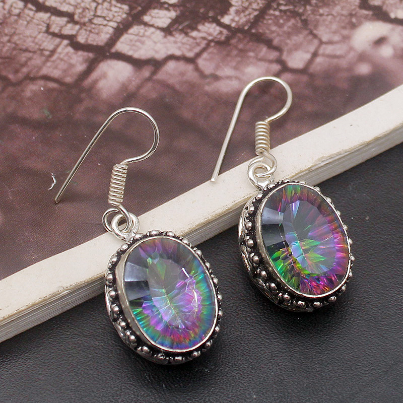 

Delicate Fashion New Fire MysticTopaz Silver Color For Women Drop Dangle Earrings 1 1/2 inch HD153